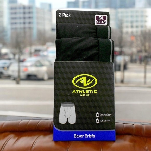 Athletic Works Boxer Briefs Mens Size 2XL 44 46 Black Solid 2 Pack Underwear - Picture 2 of 8